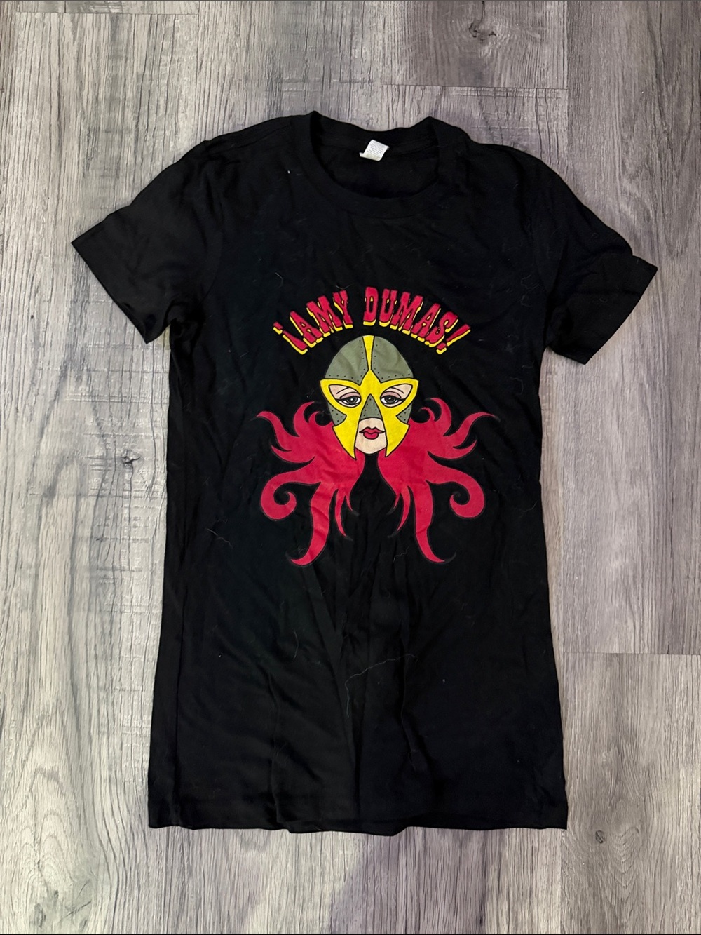 Black Graphic Tee WWE Lita Amy Dumas Red & Yellow Mask Design WWF